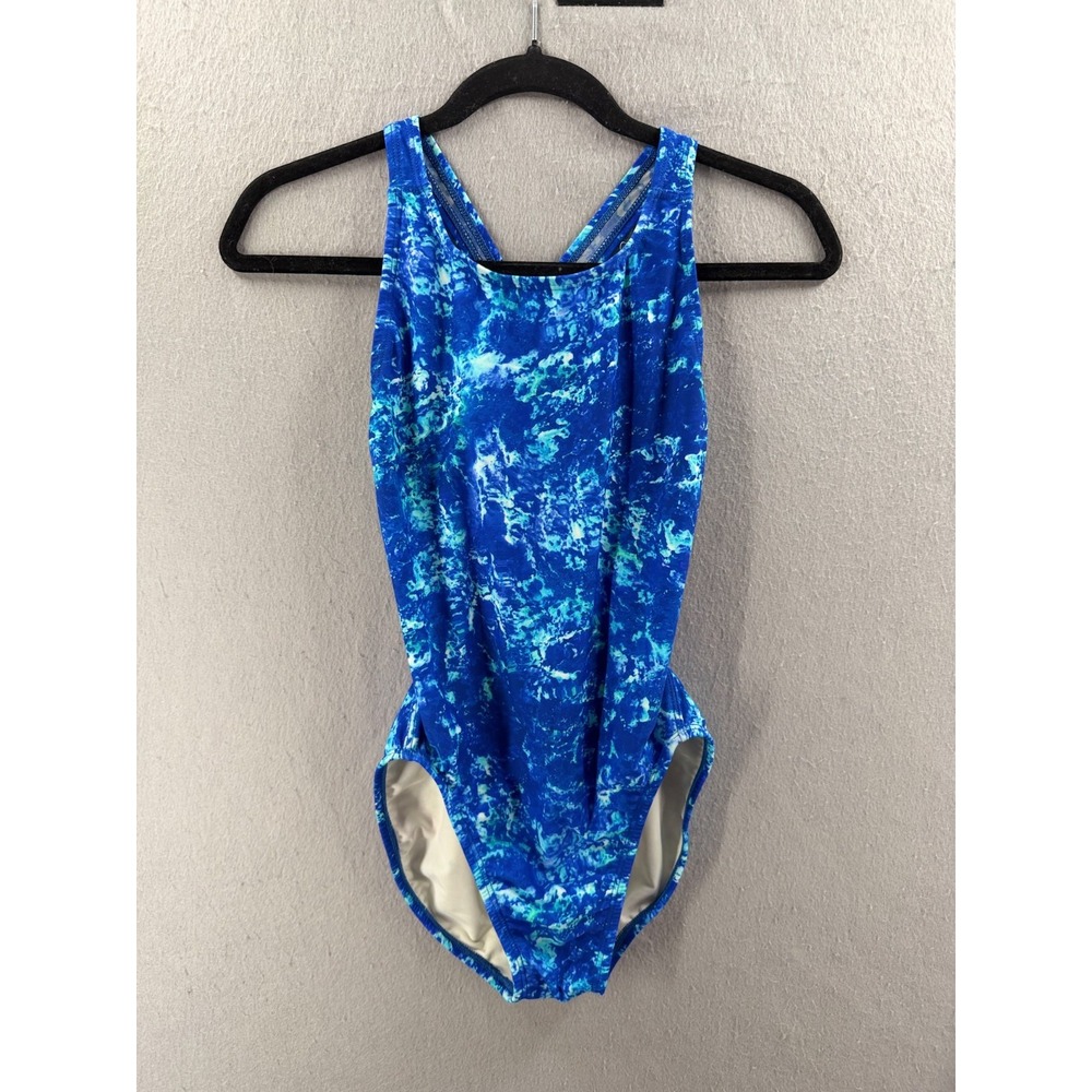 EQ Swimsuit Womens 30/6 Blue White Splash One piece Competition Marble Racerback